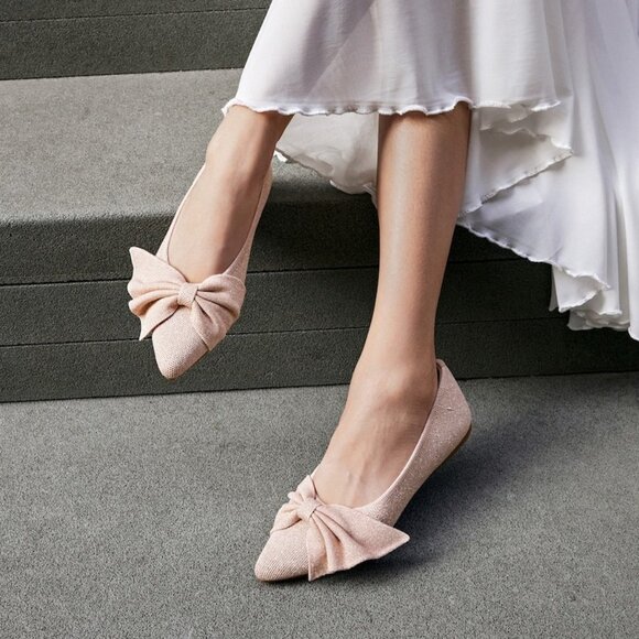 Vivaia Azura Pointed-Toe Bow Flats in Rose Gold Size 7.5 - Picture 1 of 10